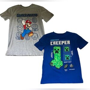 KIDS T-SHIRT BUNDLE MINECRAFT SUPER MARIO NINTENDO CHARACTER BOYS SHIRT